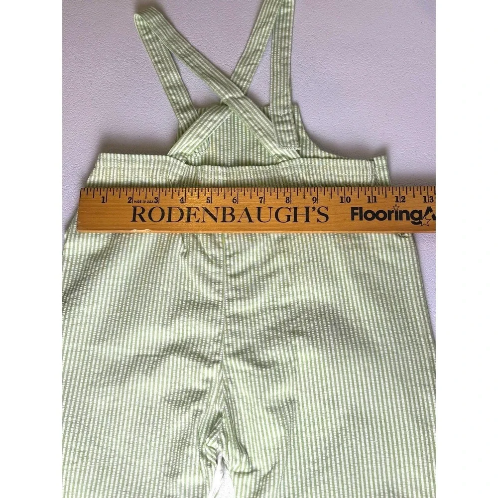 Penney's Seersucker Overalls Kids‎ Size 18M Green White Vintage Anchor Nautical